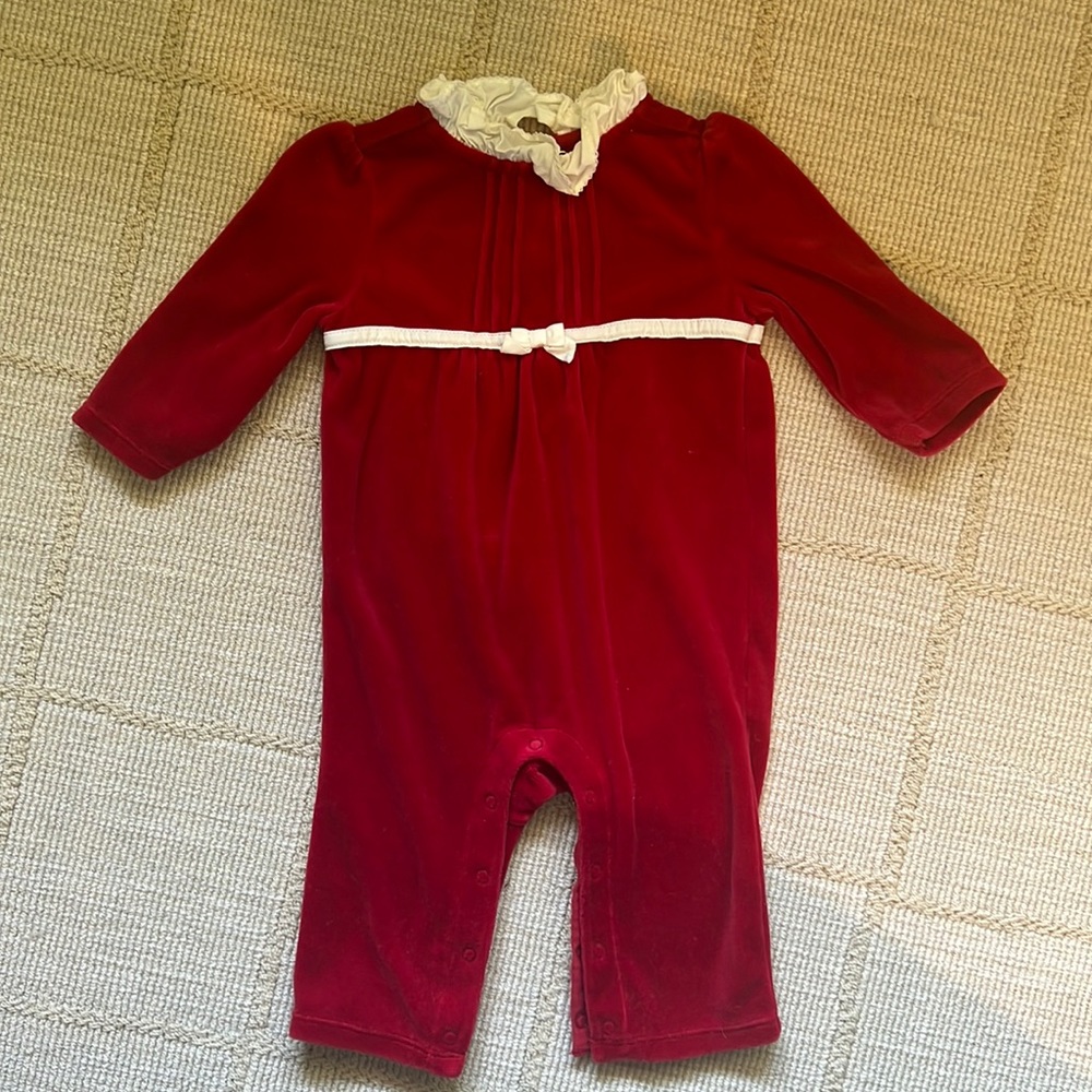 Janie & Jack baby red velour one piece. 3-6 months